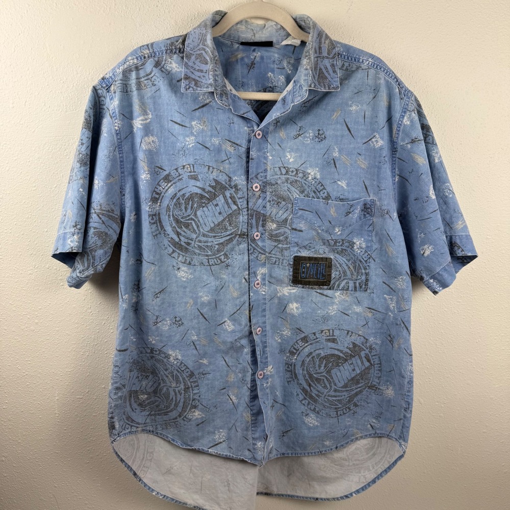 Vintage O'Neill‎ Mens Blue All Over Print Surf Shirt Santa Cruz Cotton XL 90s